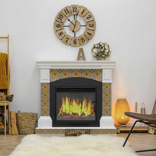 Homeroots 12" X 12" Yellow Blue Provence Peel And Stick Removable Tiles For Effortless Home Decor Makeover 12" X 12" Vinyl 555959