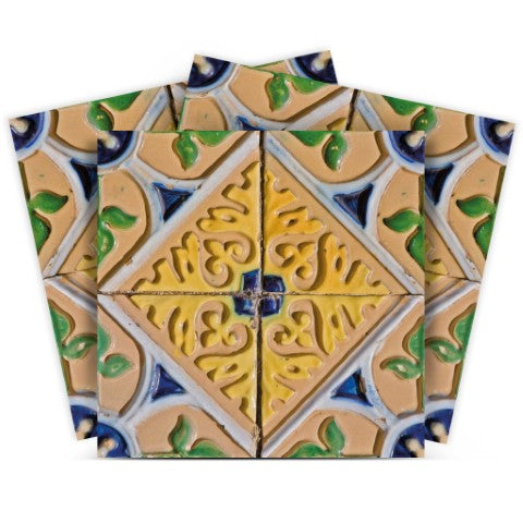 Homeroots 12" X 12" Yellow Blue Provence Peel And Stick Removable Tiles For Effortless Home Decor Makeover 12" X 12" Vinyl 555959