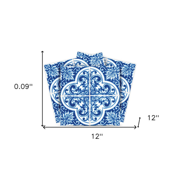 Homeroots 12" Blue And White Cross Peel And Stick Tiles - Easy Diy Home Decor For Stylish Room Transformations 12" X 12" Vinyl 555962