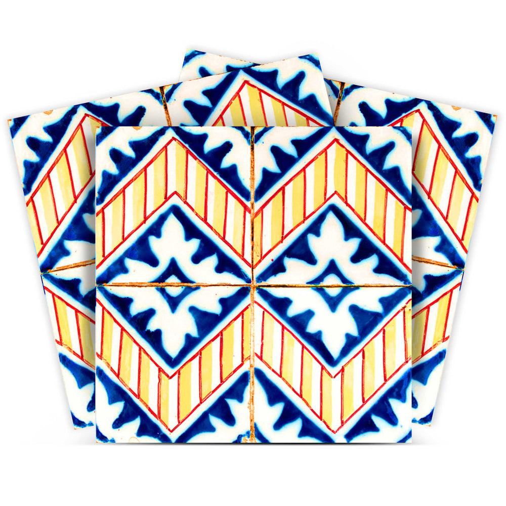 Homeroots 12" Blue Yellow Zig Peel And Stick Tiles - Vibrant, Removable Décor For Instant Home Makeover! 12" X 12" Vinyl 555968