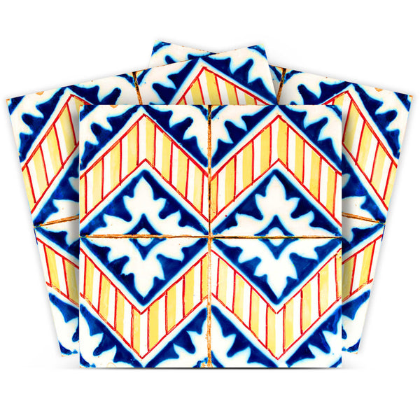 Homeroots 12" Blue Yellow Zig Peel And Stick Tiles - Vibrant, Removable Décor For Instant Home Makeover! 12" X 12" Vinyl 555968