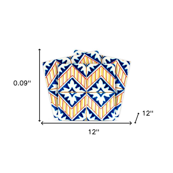 Homeroots 12" Blue Yellow Zig Peel And Stick Tiles - Vibrant, Removable Décor For Instant Home Makeover! 12" X 12" Vinyl 555968