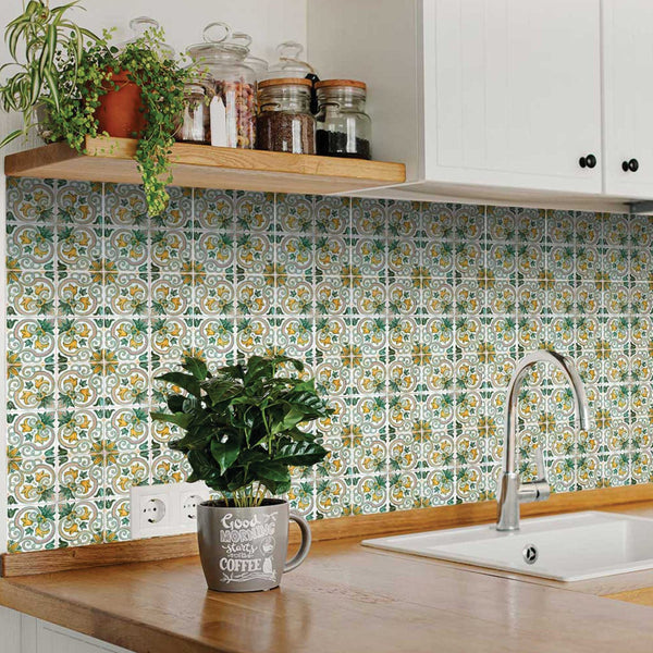 Homeroots 12" Green Yellow Melo Peel And Stick Tiles - Vibrant, Easy-to-apply Décor For Home Makeovers! 12" X 12" Vinyl 555969