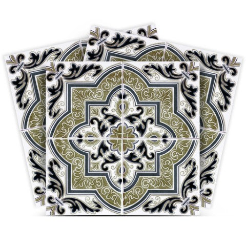 Homeroots 12" Olive Green Vintage Aegean Peel And Stick Tiles – Easy, Removable Decor For Any Room Makeover! 12" X 12" Vinyl 555971