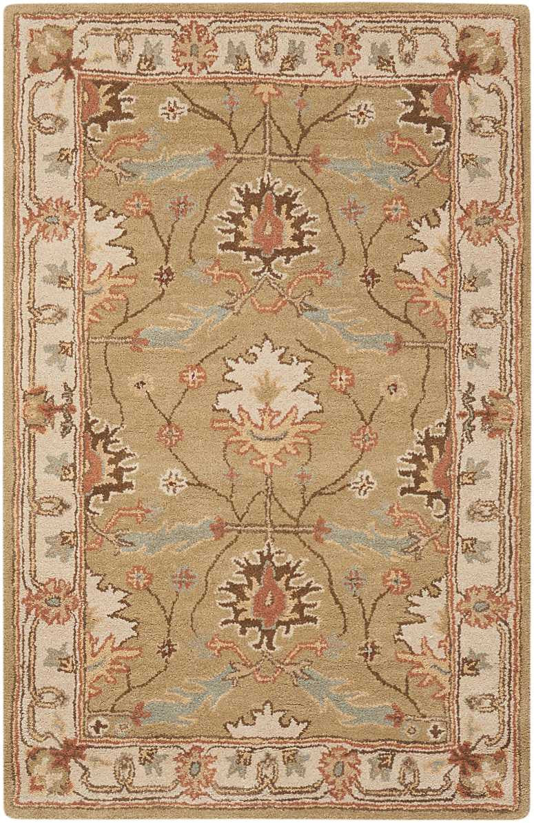 Homeroots 5' X 8' Ivory Sage And Tan Wool Floral Area Rug  Wool 555995