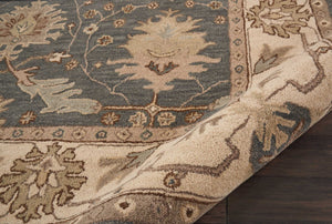 Homeroots 8' X 11' Beige And Gray Wool Floral Area Rug  Wool 555996