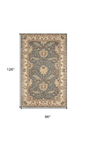 Homeroots 8' X 11' Beige And Gray Wool Floral Area Rug  Wool 555996