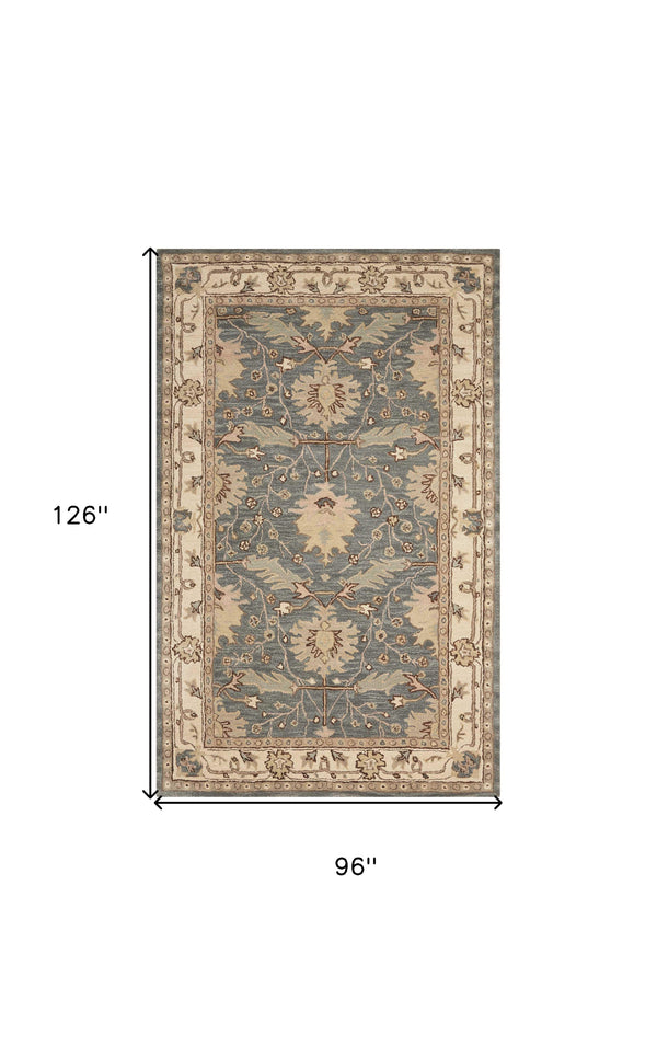 Homeroots 8' X 11' Beige And Gray Wool Floral Area Rug  Wool 555996