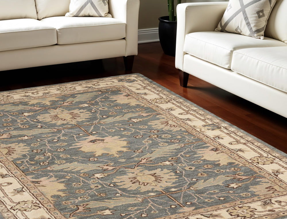 Homeroots 8' X 11' Beige And Gray Wool Floral Area Rug  Wool 555996