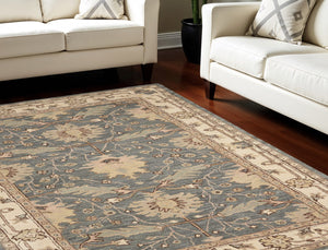 Homeroots 8' X 11' Beige And Gray Wool Floral Area Rug  Wool 555996