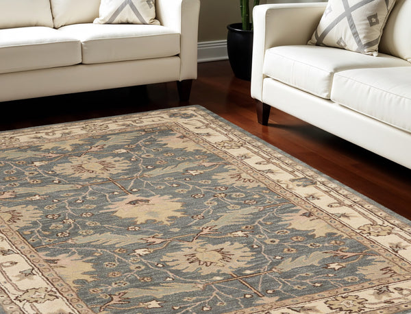 Homeroots 8' X 11' Beige And Gray Wool Floral Area Rug  Wool 555996