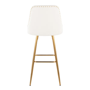 English Elm Fixed-height Barstools with Gold Nailhead Trim White Faux Leather Frame Set of 2 B202S01949