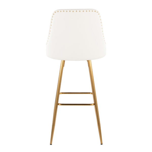English Elm Fixed-height Barstools with Gold Nailhead Trim White Faux Leather Frame Set of 2 B202S01949
