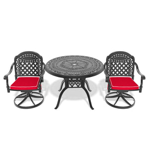 English Elm 3-Piece All-Weather Cast Aluminum Dining Set With Swivel Chairs & Round Table For Outdoor Comfort P1 W1710S00305-GIGA