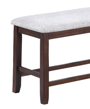 English Elm Cushion Walnut Counter Height Bench with Upholstered Seat Cushion, Tapered Legs, Seats Two — Elegant Dining Piece B011P370427