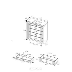 English Elm Isaiah Upholstered Wood Chest with LED Lighting, Spacious Drawers, Black Bar Handles & Block Feet Gray 42.56 L x 18.11 W x 47.44 H B201P391162