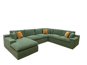 English Elm Coffee-bean Curved Upholstered Sectional with Self-expanding Setup for Large Living Rooms Dark Green B2748S00130