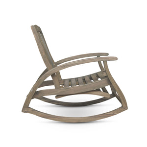 English Elm Christopher Knight Home® - Outdoor Acacia Wood Rocking Chair with Retractable Footrest, Durable Weather-Resistant Porch Patio Seating Comfortably Grey 63337.00GRY