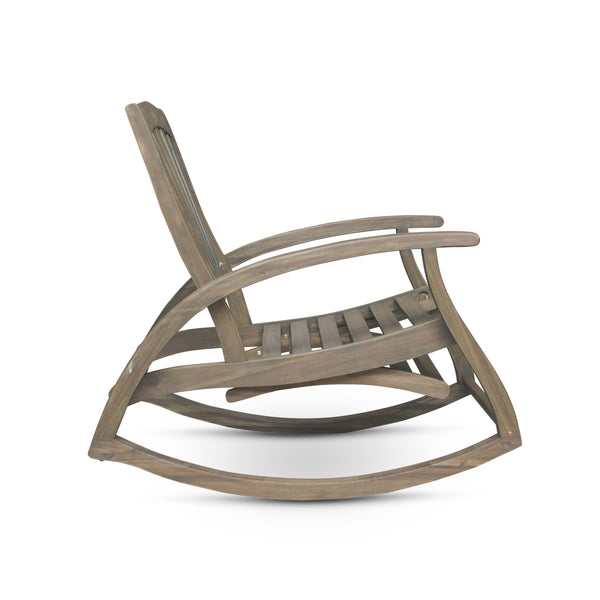 English Elm Christopher Knight Home® - Outdoor Acacia Wood Rocking Chair with Retractable Footrest, Durable Weather-Resistant Porch Patio Seating Comfortably Grey 63337.00GRY