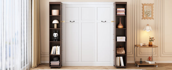 English Elm Queen Murphy Wall Bed with Hydraulic Lift and Push Pull Cabinet Storage Unit Espresso LP000381AAP