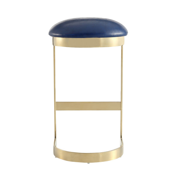 English Elm Aura Metal Upholstered Barstool Blue — Backless Faux Leather Seat, Foam Padding, Brass Polished Base, 28.5" Height, No Assembly Needed B365P397988