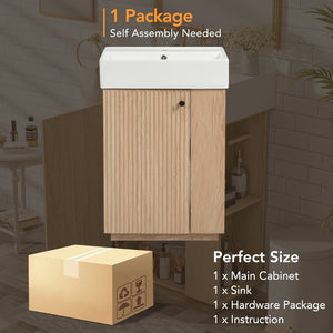 English Elm [video]21.6" Freestanding Bathroom Vanity Ceramic Sink Wavy Door Mdf Cabinet Small Bath Wood N729P285504N