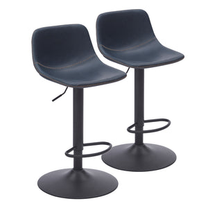 English Elm Adjustable Blue Mid Century Swivel Bar Stools Set of 2 — PU Leather Industrial Counter Chairs, 350 lb Capacity T3623P360855