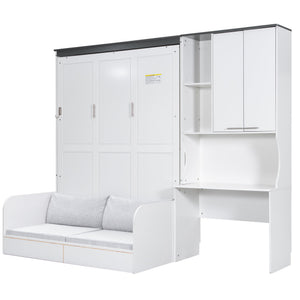 English Elm Multi-Functional Murphy Bed: Stylish Queen System With Sofa, Desk & Storage For Space-Saving Living N7090000606K