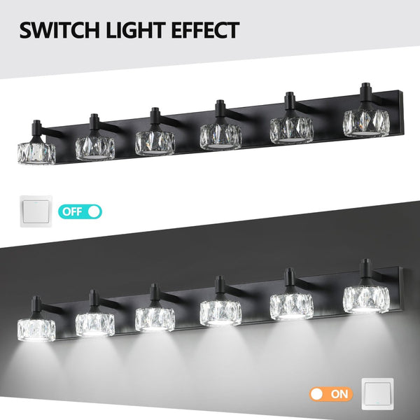 English Elm Modern Six Light Matte Black Vanity Fixture Crystal Shades Bathroom Led Wall Sconce W1340P206827