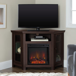 English Elm Walker Edison - Classic Glass-Door Fireplace TV Stand Corner Console with Electric Fireplace, Space-Saving MDF Design Brown B185P169415