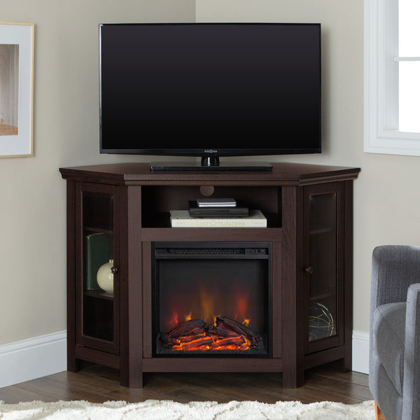 English Elm Walker Edison - Classic Glass-Door Fireplace TV Stand Corner Console with Electric Fireplace, Space-Saving MDF Design Brown B185P169415