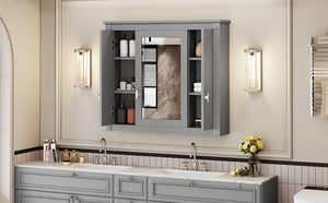 English Elm Bathroom Wall Cabinet Mirrored Mdf Three Door Over Toilet Gray Storage Unit N710P252503E