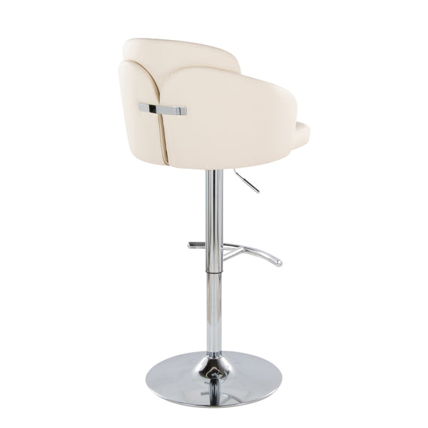 English Elm Dahlia Contemporary Adjustable Barstools In Chrome & Cream Faux Leather - Set Of 2 For Modern Spaces B202S00811