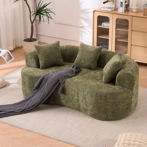 English Elm Crescent-shaped Chenille Sofa Curved Low-back Two-seater with Cloud-like Deep Cushions Green W2012P375743