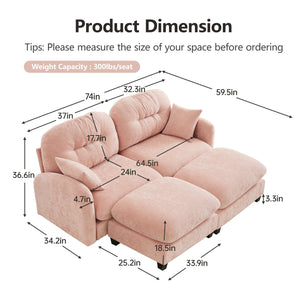 English Elm Cloud Sectional Sofa - Premium Chenille With Soft Pillows, Ergonomic Design, Tufted Backrest, Pink Elegance W714S01386