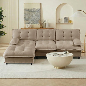 English Elm 107" Modular Cloud Sectional Chenille Deep Seat Couch with Lattice Cushions for Apartments Light Coffee W714S01707