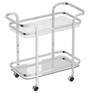 Worldwide Home Furnishings Zedd-2-tier Stylish Chrome Bar Cart With Glass Shelves & 360° Wheels For Effortless Entertaining Chrome Metal,Glass 556-218ch