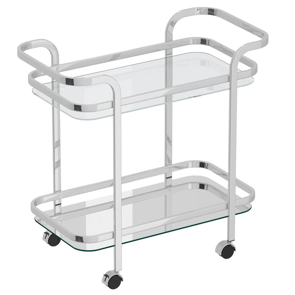 Worldwide Home Furnishings Zedd-2-tier Stylish Chrome Bar Cart With Glass Shelves & 360° Wheels For Effortless Entertaining Chrome Metal,Glass 556-218ch