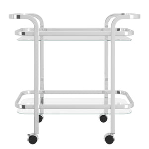 Worldwide Home Furnishings Zedd-2-tier Stylish Chrome Bar Cart With Glass Shelves & 360° Wheels For Effortless Entertaining Chrome Metal,Glass 556-218ch