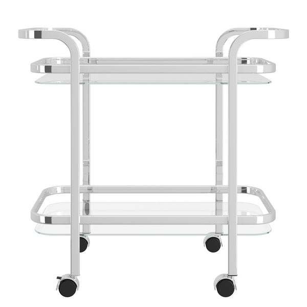 Worldwide Home Furnishings Zedd-2-tier Stylish Chrome Bar Cart With Glass Shelves & 360° Wheels For Effortless Entertaining Chrome Metal,Glass 556-218ch
