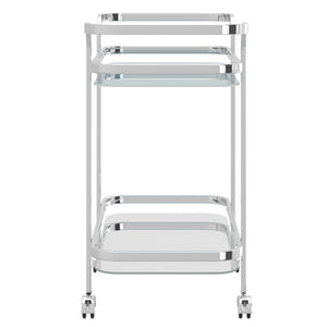 Worldwide Home Furnishings Zedd-2-tier Stylish Chrome Bar Cart With Glass Shelves & 360° Wheels For Effortless Entertaining Chrome Metal,Glass 556-218ch