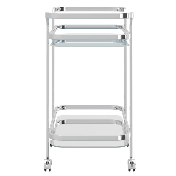 Worldwide Home Furnishings Zedd-2-tier Stylish Chrome Bar Cart With Glass Shelves & 360° Wheels For Effortless Entertaining Chrome Metal,Glass 556-218ch