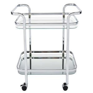 Worldwide Home Furnishings Zedd-2-tier Stylish Chrome Bar Cart With Glass Shelves & 360° Wheels For Effortless Entertaining Chrome Metal,Glass 556-218ch