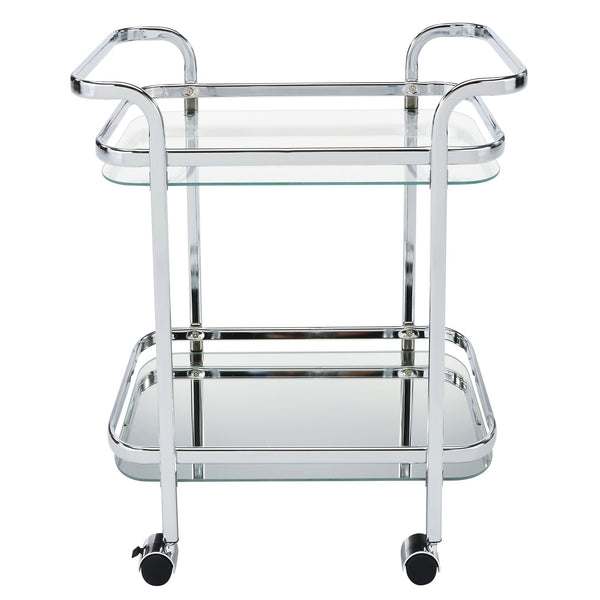 Worldwide Home Furnishings Zedd-2-tier Stylish Chrome Bar Cart With Glass Shelves & 360° Wheels For Effortless Entertaining Chrome Metal,Glass 556-218ch