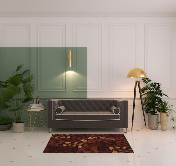 Homeroots 4' X 6' Chocolate Botanical Leaves Area Rug  Polyester 556008