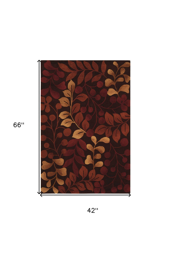 Homeroots 4' X 6' Chocolate Botanical Leaves Area Rug  Polyester 556008
