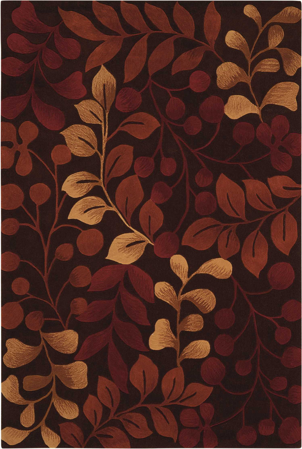 Homeroots 5' X 8' Chocolate Botanical Leaves Area Rug  Polyester 556009