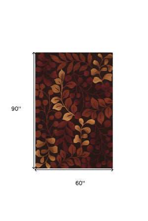 Homeroots 5' X 8' Chocolate Botanical Leaves Area Rug  Polyester 556009