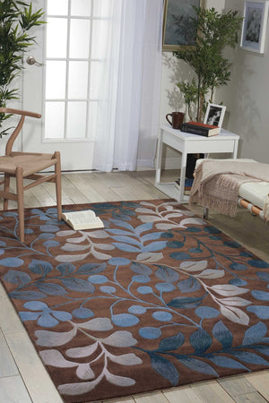 HomeRoots 8' Brown Botanical Leaves Area Rug - Durable, Stain-Resistant, Perfect for Homes with Kids & Pets 8' X 11' 556012