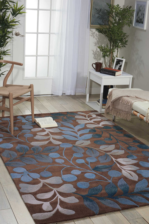 Homeroots 8' X 11' Brown Botanical Leaves Area Rug  Polyester 556012
